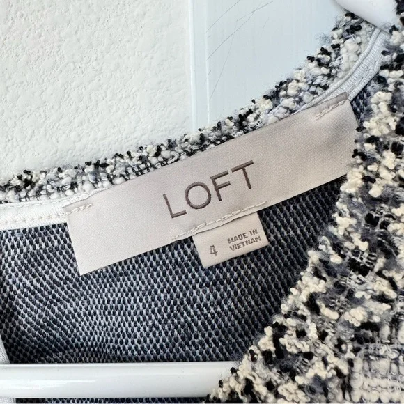 Loft Fringe Tweed Shift Dress Size 4 Short Sleeved Ballet Neck Business Casual - Picture 12 of 16